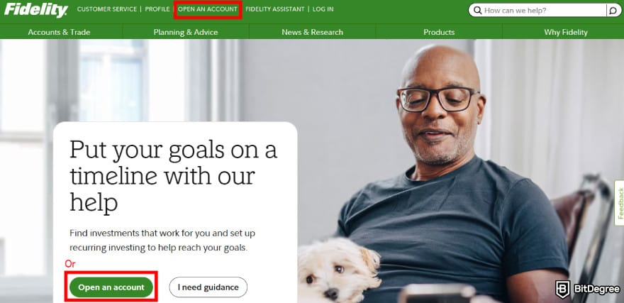 Fidelity Crypto review: Fidelity Crypto [Open an Account] button.
